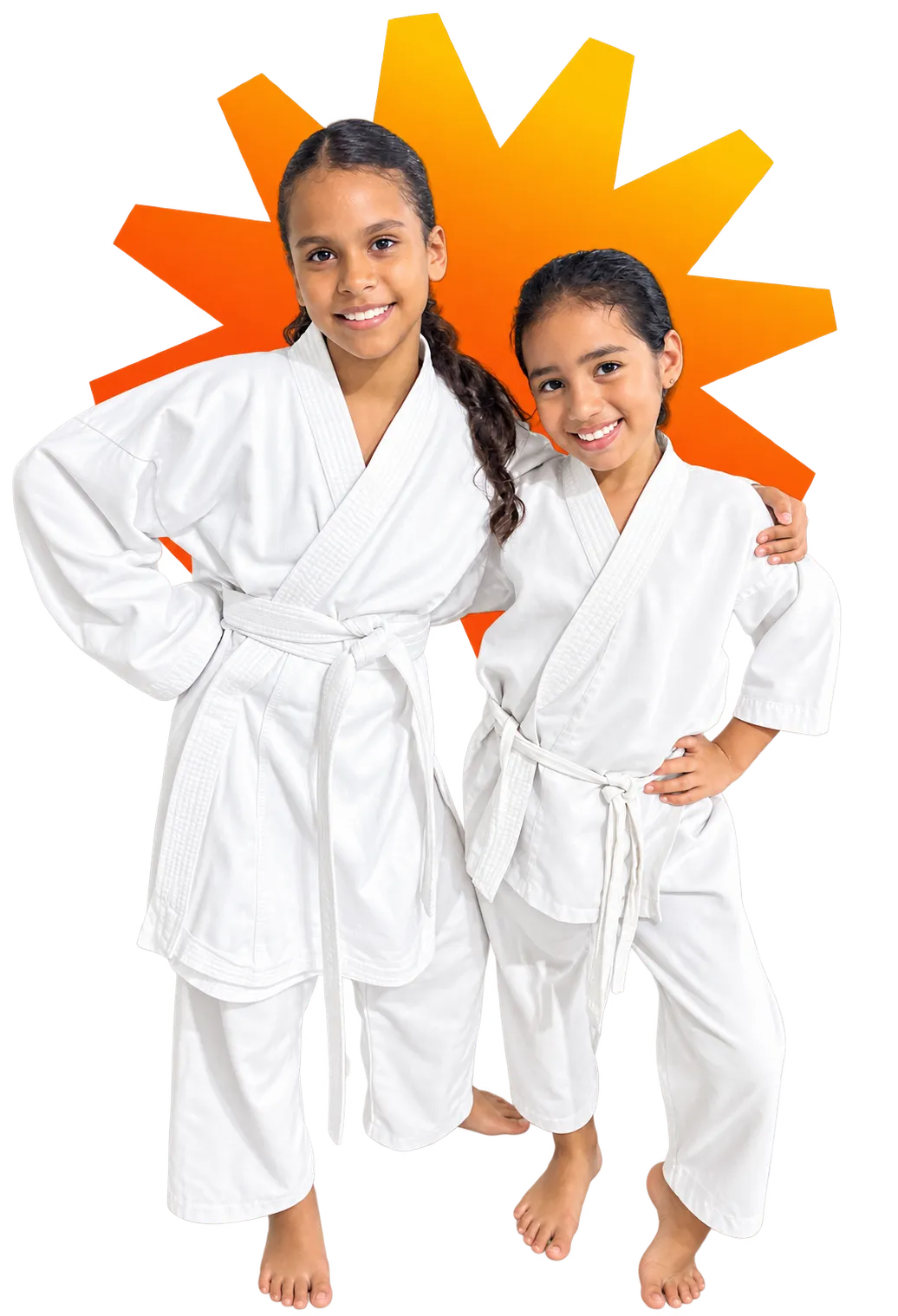 Duas meninas com quimono de karate do projeto do Instituto